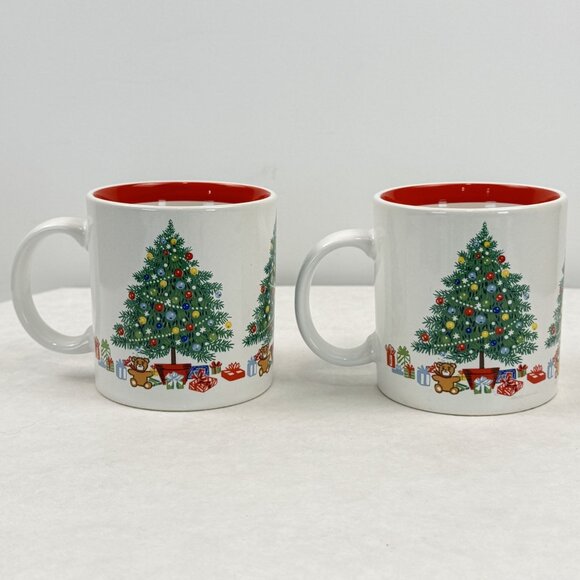 Himark Other - Set Of 2 Vintage Christmas Tree Mugs Himark Japan 12 oz White Red Ceramic Coffee